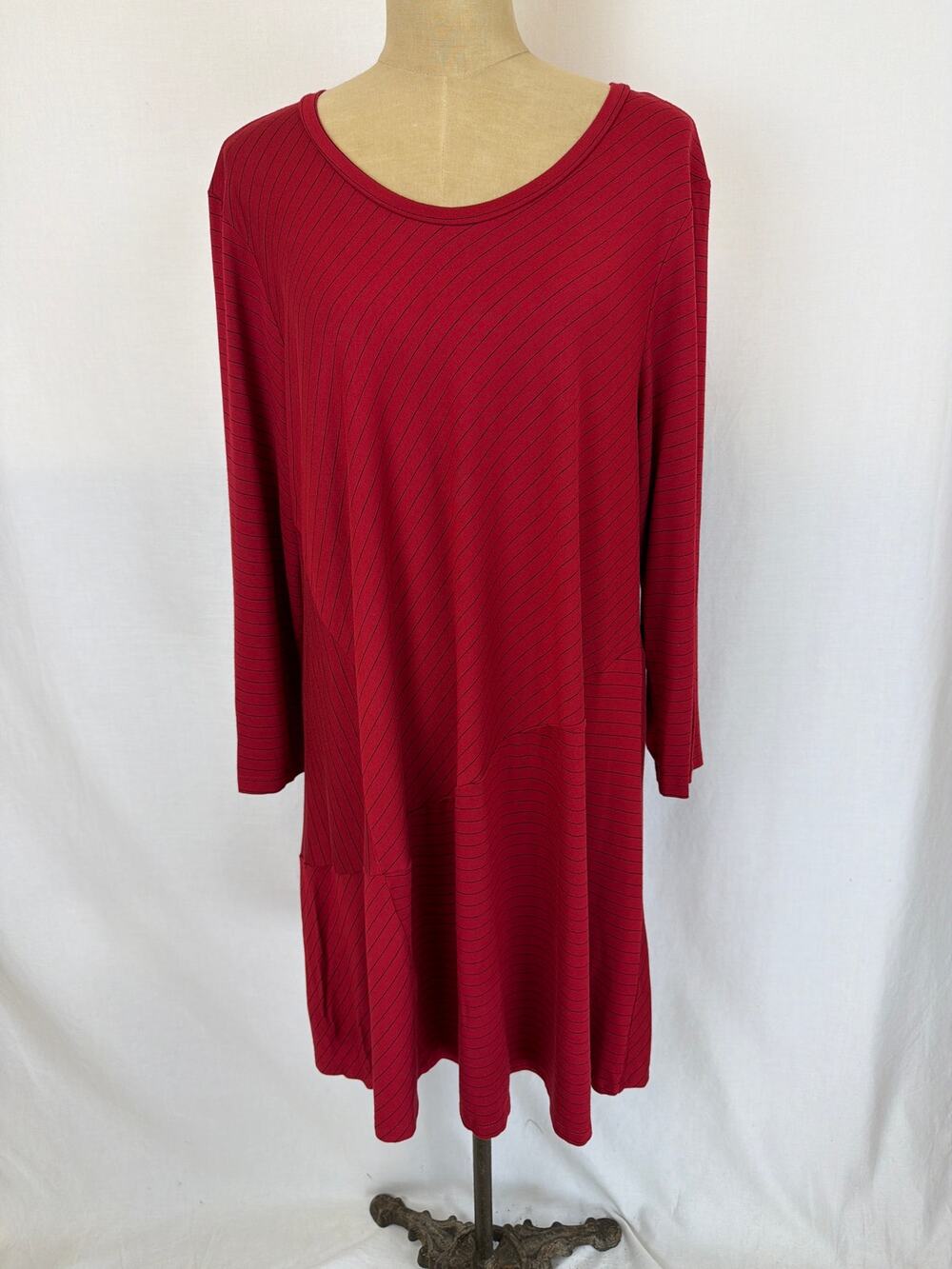 Comfy USA Red Stripe Long Sleeve Modal Dress XXLarge #0529